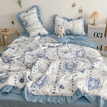Bais love for Korean version of small frescoed air conditioning by four sets of princess Xia cool quilted by single double summer by three sets of thin quilts