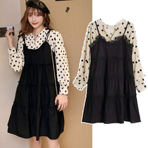 Maternity autumn dress 2020 new fashion late pregnancy suit long-sleeved polka dot stitching maternity dress