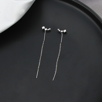 s925 Silver Zircon Stone Stars Streaming Star Ear Line Female Display Face Slim Temperament Super Fairy Sweet and Long Flowing Su Pentagram Earrings