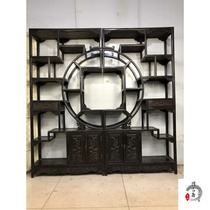 Folk collection of old wood carving old small leaf red sandalwood Bodo ancient frame full of gold star cow hair pattern Museum bookshelf