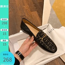 Spot Lv Xiaobu British style casual horse collar buckle flat shoes womens lazy shoes leather pedal loafers for women