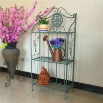 Mu Zi Ge courtyard iron three-layer gardening balcony multi-meat rack retro floor storage rack beans Green old