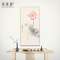 New Chinese famous hand painted country painting entrance door painting into the family Xuanguan painting corridor vertical version lotus flower decoration painting Yao pool Senho