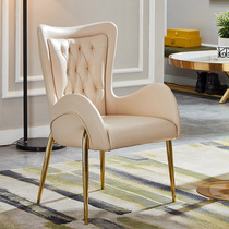 Taojiabang American light luxury living room household leather dining chair bedroom high backrest leisure stainless steel dressing chair