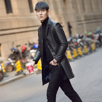 Haining leather leather clothing mens tide mid-length leather windbreaker 2020 new autumn and winter down jacket slim cowhide coat