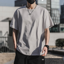 Short-sleeved male round-numbered basic color 2022 is the new trendy semi-sleeved male summer loose pure color t-shirt male