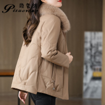 Haining leather downs to serve female sheepskin 2022 new fox fur collar loose leather leather coat female short coat