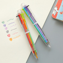 Korean creative stationery cute multi-color diy ballpoint pen multi-function Spring Press color oil pen 6 refills