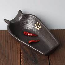 Black Japanese ceramic half altar Farmhouse private kitchen restaurant special Marquette Hotel dish deep dish cold dish