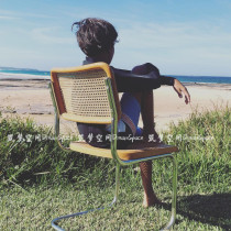 ins medieval solid wood elbow rattan backrest chair simple leisure reception light luxury Nordic home dining chair Net Red