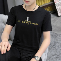 Ice silk short sleeve T-shirt mens Tide brand thin personality summer wild slim Korean version of modal half sleeve shirt c