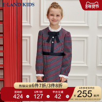 elandKids-clothes pedophile dress new girl British grid knitted long-sleeved dress