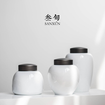 Three-year sweet white plain tea cans double aluminum lid sealing cans ceramic small tea cans household portable tea bins