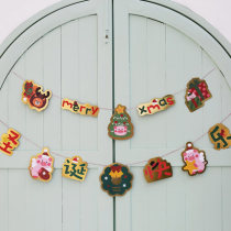 Merry Christmas Kindergarten Window Decoration Cartoon Christmas Sky Ornaments Elk Bunting Flower