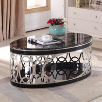Marble coffee table Simple fashion round oval stainless steel hollow storage tea table Creative living room coffee table