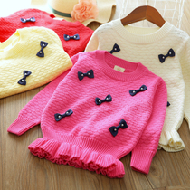  Girls 2019 new sweater Western style handmade bow warm half turtleneck sweater jacket baby pullover sweater