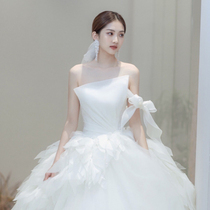 Korean light wedding dress 2021 new chest French main wedding dress temperament bride tailing simple princess style wedding dress