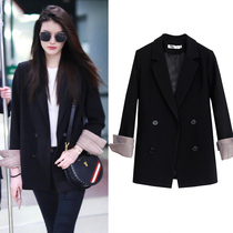 2021 autumn new casual small suit jacket female Korean version of the middle and long slim slim Hong Kong chic suit trend