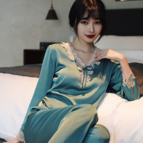 Silk Pajamas Set Women's Pure Desire 2022 New V-neck Lace Long Sleeve Spring Autumn Mulberry Silk Two-piece Set