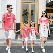 A family of three summer clothes short sleeve fashion striped pants set 2021 New Tide mother and daughter