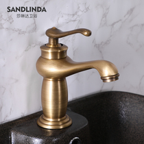 Chinese antique bronze drawing noodles Basin hot and cold faucet wash basin basin retro classical faucet