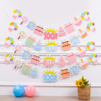 New Korean version Childrens birthday Triangle Flag Small hanging Flags Flag Birthday Decoration Arrangement Pint Hard Paper Triangle Banner