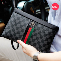 High-end mens handbag leather hand clip bag luxury brand 2021 new large capacity hand grab envelope mens bag tide