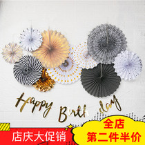 Colorful paper fan flower background wall decoration set Wedding wedding Chinese style wedding festival Birthday party origami