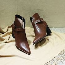 Private models ~ handmade retro short boots high-heeled leather Martin boots 2022 new all-match boots womens pointed toe trend