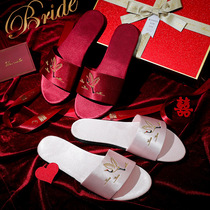 Morning gown bride bridesmaid wedding with shoes female wedding embroidered satin crane red slippers non-slip new style