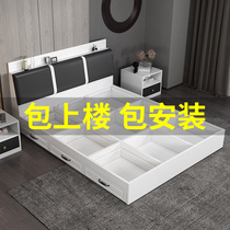 Bed modern minimalist tatami bed-floor bed 1 5 small family type balcony bed bag fitted with main bed 1 8 m-plate bed