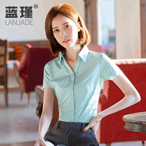 V collar shirt female 2021 spring and summer new Korean version of waist top professional white shirt short sleeve summer dress overalls inch