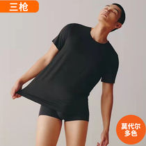Three-gun short sleeve t-shirt male half sleeve round neckline new cool Modale summer loose big code mens pure color compassionate