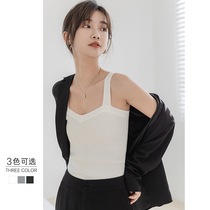 Knitted harness vest woman 2022 spring and summer lap outside to wear a body jacket v collar tight body white sleeveless bottom-shirt blouse