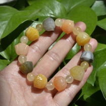 17# Natural Xinjiang Gobi Jade gold silk bracelet male Lady Lotus lotus seed color jade Road hand string