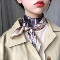 Korean version of spring and autumn retro thousand bird grid color cashew fruit flower small square scarf women wild decorative small silk scarf scarf scarf thin