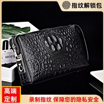 Handbag mens 2021 new trendy password lock clutch leather crocodile pattern fingerprint unlock personalized business clutch