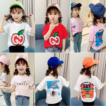 Girls childrens top 2021 new half-sleeve childrens base shirt summer T-shirt striped short-sleeved girls  T-shirt