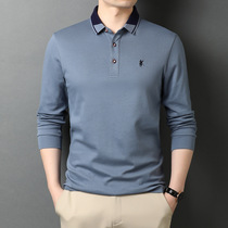 Official website flagship store Autumn New handsome long-sleeved T-shirt mens lapels young and middle-aged shirt solid color cotton T-shirt