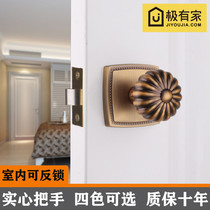 Yibaili American yellow bronze silent door lock Nordic indoor bedroom door handle modern simple toilet door lock