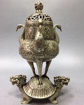 Antique collection antique pure copper pot ornaments white copper God Beast incense burner incense burner aromatherapy accessories
