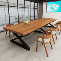 Solid wood conference table 8 people long table loft Industrial Wind long table reception room table and chair combination set of office furniture