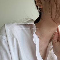 Japan-ROK minimalist Thickening Personality Circle Geometric Earnins retro temperament 925 pure silver earrings Ear Accessories 100 hitch