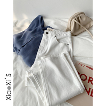 Xiao Xijia)just thin pure white universal Korean version of all-match nine-point pants stretch jeans straight pants female