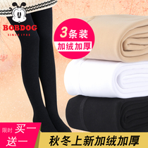 Black childrens pantyhose spring autumn and winter style plus velvet thickened one-piece velvet outer wear medium-thick flesh-colored girls leggings