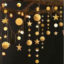 New Years Day star pull flag ornaments golden five-pointed star String Room shop kindergarten decoration decoration hanging flower