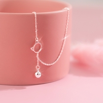 S925 silver anklet female cat bells will ring with sound Cute small fresh forest simple anklet childrens sexy