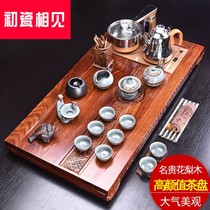 First porcelain meet the whole set of Kung Fu tea Purple Sand ceramic tea set Full version of Rosewood tea tray Solid wood tea table tray