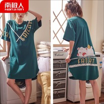 Korean fashion thin night dress womens summer pure cotton fresh and sweet short-sleeved pajamas womens casual loose home clothes