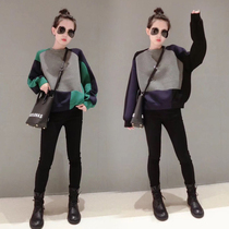 European round neck sweater women loose spring and autumn 2021 Korean new pullover long sleeve fashion stitching color matching coat